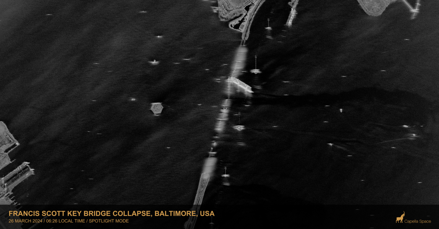 Francis Scott Key Bridge Collapse, Baltimore, USA in SAR imagery